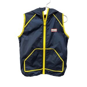 Hunter x Target Kids Navy Yellow Zip‎ Hooded Vest Size XS 4 5 Outdoor Hiking